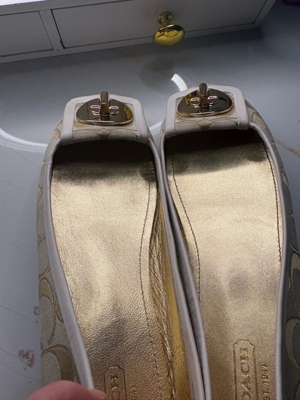 Coach Cream & Light Khaki Signature Ballet Flats with Gold Accent - Picture 11 of 16